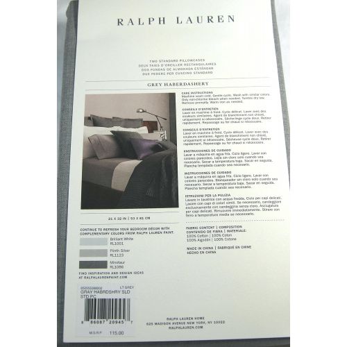  RALPH LAUREN Ralph Lauren Grey Haberdashery Solid Light Grey Pillowcase Set of 2 Standard