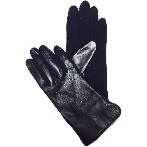  RALPH LAUREN Lauren Ralph Lauren Leather and Wool The Touch Gloves X- Large, Black  Purple