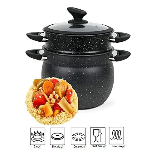  [아마존베스트]Ramadan24 Couscous Stainless Steel Steamer Couscous Pot Steamer Glass Lid Oriental