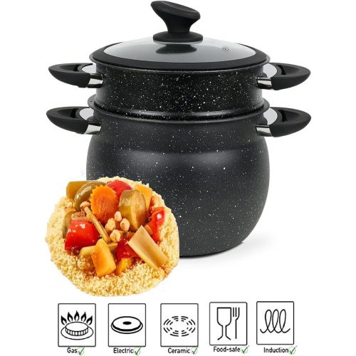  [아마존베스트]Ramadan24 Couscous Stainless Steel Steamer Couscous Pot Steamer Glass Lid Oriental