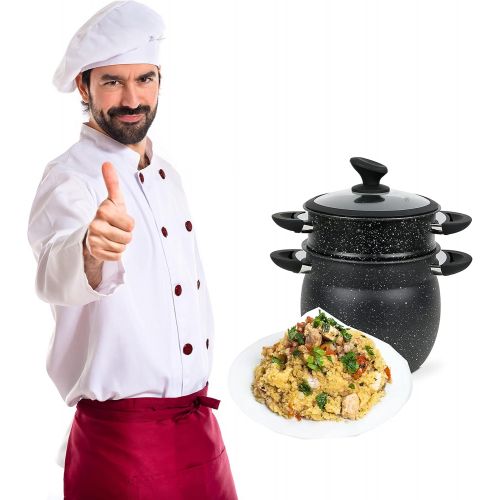  [아마존베스트]Ramadan24 Couscous Stainless Steel Steamer Couscous Pot Steamer Glass Lid Oriental