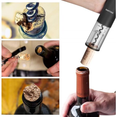  Ramtonx Electric Wine Bottle Opener, Wine Opener Corkscrew Key Set with Foil Cutter,Automatic Reusable Easy Carry Black Wine Opener Gift for Waiter Women in Home Kitchen Party Bar Outdoor