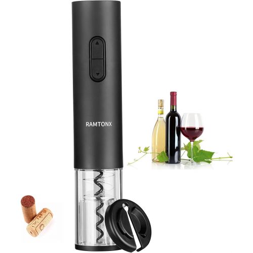  Ramtonx Electric Wine Bottle Opener, Wine Opener Corkscrew Key Set with Foil Cutter,Automatic Reusable Easy Carry Black Wine Opener Gift for Waiter Women in Home Kitchen Party Bar Outdoor