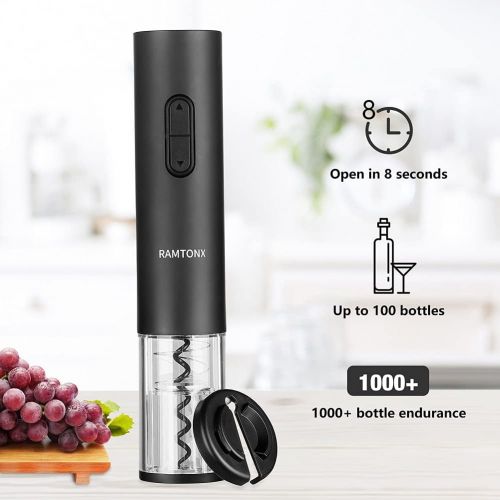  Ramtonx Electric Wine Bottle Opener, Wine Opener Corkscrew Key Set with Foil Cutter,Automatic Reusable Easy Carry Black Wine Opener Gift for Waiter Women in Home Kitchen Party Bar Outdoor