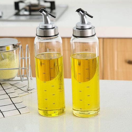  Ranaphil Olive Oil And Vinegar Dispenser With Drip-Free Spouts - Oil And Vinegar Bottle Dispenser With Degree Scale For Kitchen 500ML