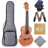 Ranch Concert Ukulele 23 inch Professional Wooden Ukelele Kit with Free Online Lessons, Gig Bag, Tuner, Strap, Aquila Strings Set, Small Starter Hawaiian Guitar Instrument Bundle,