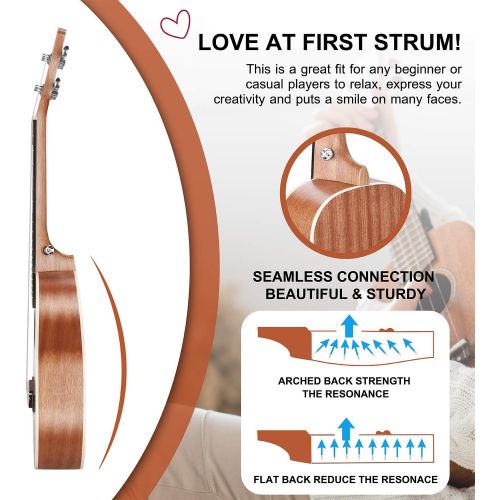  Ranch Concert Ukulele 23 inch Professional Wooden Ukelele Kit with Free Online Lessons, Gig Bag, Tuner, Strap, Aquila Strings Set, Small Starter Hawaiian Guitar Instrument Bundle,