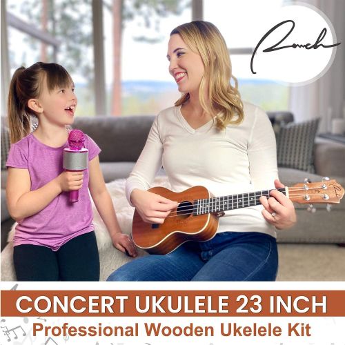  Ranch Concert Ukulele 23 inch Professional Wooden Ukelele Kit with Free Online Lessons, Gig Bag, Tuner, Strap, Aquila Strings Set, Small Starter Hawaiian Guitar Instrument Bundle,