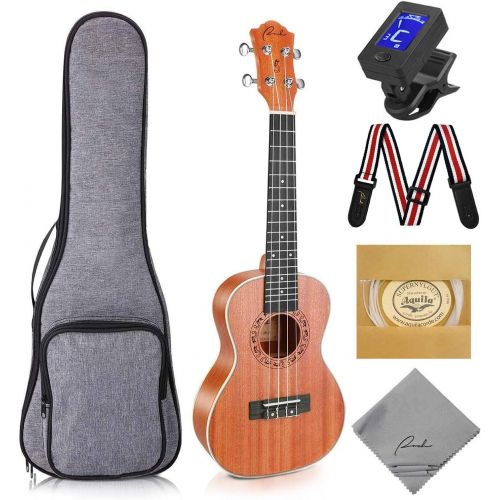  Ranch Concert Ukulele 23 inch Professional Wooden Ukelele Kit with Free Online Lessons, Gig Bag, Tuner, Strap, Aquila Strings Set, Small Starter Hawaiian Guitar Instrument Bundle,