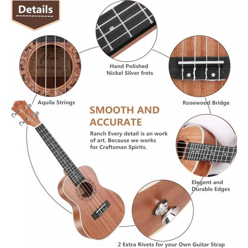  [아마존베스트]Soprano Ukulele Ranch 21 inch Professional Wooden ukelele Instrument Kit With Free Online 12 Lessons Small Hawaiian Guitar Beginner ukalalee Starter Pack Bundle Gig bag&Tuner&Strap