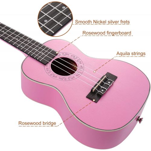  [아마존베스트]Concert Ukulele Ranch 23 inch Professional Wooden ukelele Instrument with Free Online 12 Lessons and Gig Bag - Small Hawaiian Guitar - Rose Pink