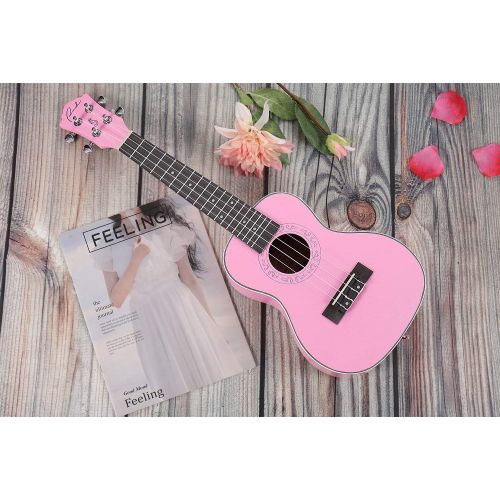  [아마존베스트]Concert Ukulele Ranch 23 inch Professional Wooden ukelele Instrument with Free Online 12 Lessons and Gig Bag - Small Hawaiian Guitar - Rose Pink