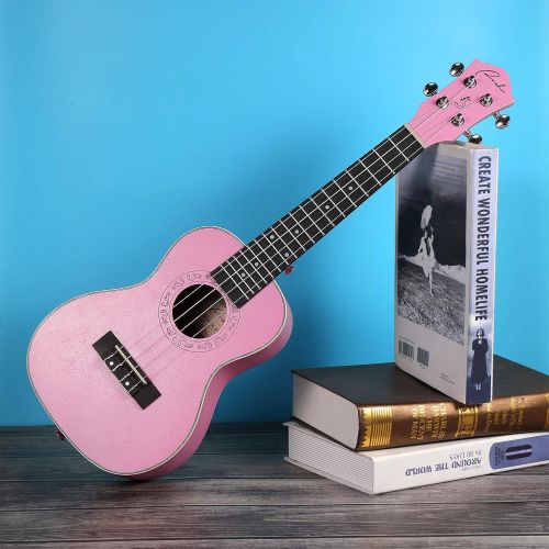  [아마존베스트]Concert Ukulele Ranch 23 inch Professional Wooden ukelele Instrument with Free Online 12 Lessons and Gig Bag - Small Hawaiian Guitar - Rose Pink