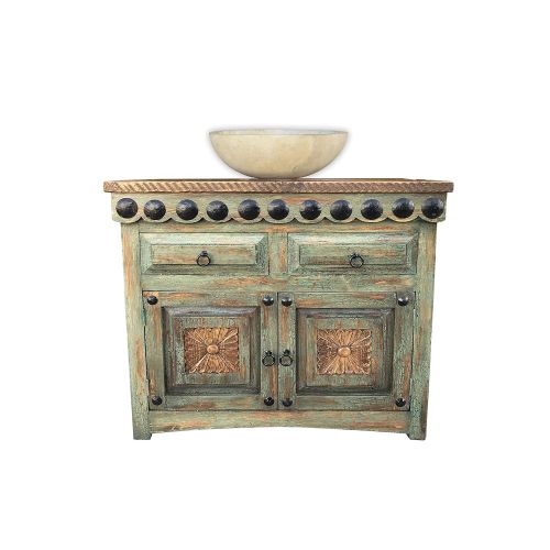  Rancho Collection Salamanca 36, Vanity with Clavos, Crackle Turquoise