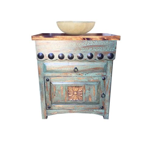  Rancho Collection Salamanca 30 Rustic Vanity with Clavos Vintage Turquoise