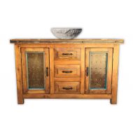 Rancho Collection Taos 48 Rustic Vanity with Metal Inserts, Fruitwood with Turquoise