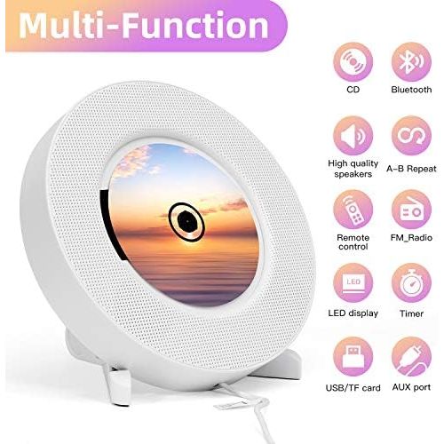  [아마존베스트]Ranipobo Portable CD Player with Bluetooth, FM Radio, Wall Mounted CD Music Player with IR Remote Control, Built-in HiFi Speakers, Support CD, USB, TF, AUX Input, Home Decor