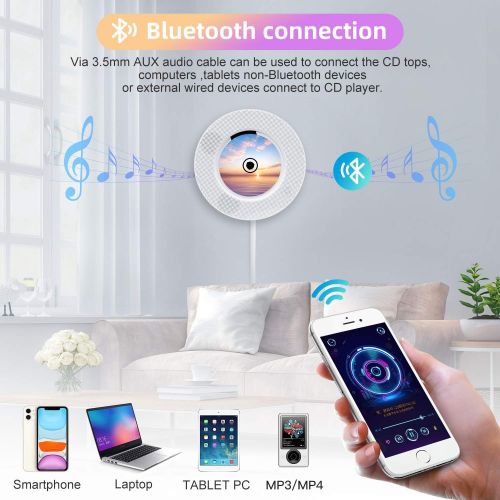  [아마존베스트]Ranipobo Portable CD Player with Bluetooth, FM Radio, Wall Mounted CD Music Player with IR Remote Control, Built-in HiFi Speakers, Support CD, USB, TF, AUX Input, Home Decor