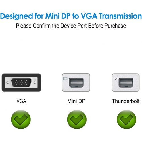  Rankie Mini DisplayPort (Mini DP) to VGA Adapter, Gold Plated 1080P Thunderbolt Port Compatible Converter, Black