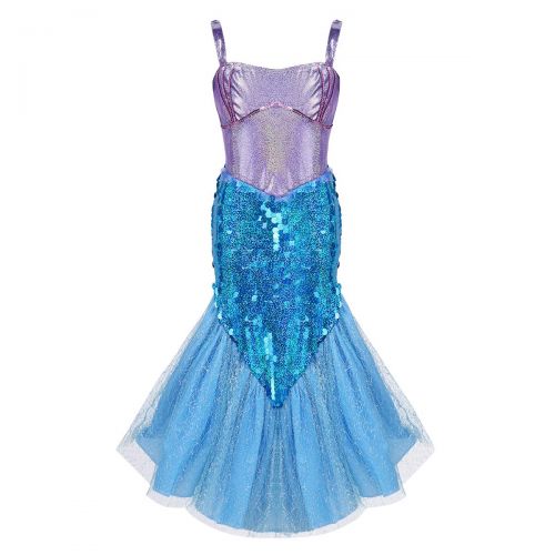  Ranrann ranrann Girls Princess Glittery Sequins Mermaid Dress Halloween Carnival Cosplay Party Costume Lavender&Sky Blue 7-8