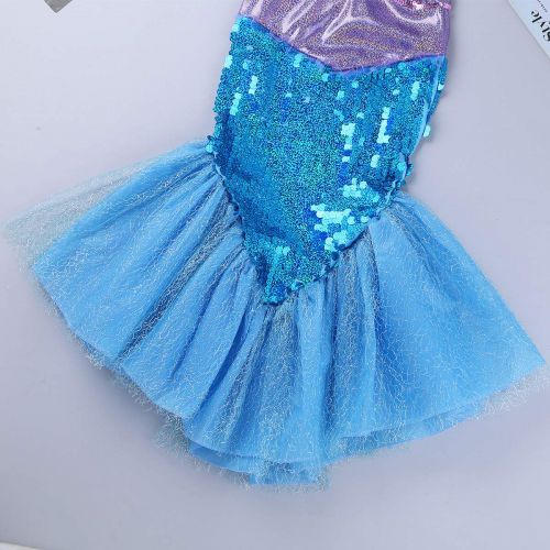  Ranrann ranrann Girls Princess Glittery Sequins Mermaid Dress Halloween Carnival Cosplay Party Costume Lavender&Sky Blue 7-8