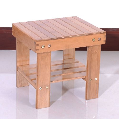  Rapesee Bamboo Lightweight Foot Stool Chair Bath Shower Stool Bench with Storage Shelf for Kids Bedroom Living Room Patio Garden Fishing Camping