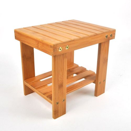  Rapesee Bamboo Lightweight Foot Stool Chair Bath Shower Stool Bench with Storage Shelf for Kids Bedroom Living Room Patio Garden Fishing Camping