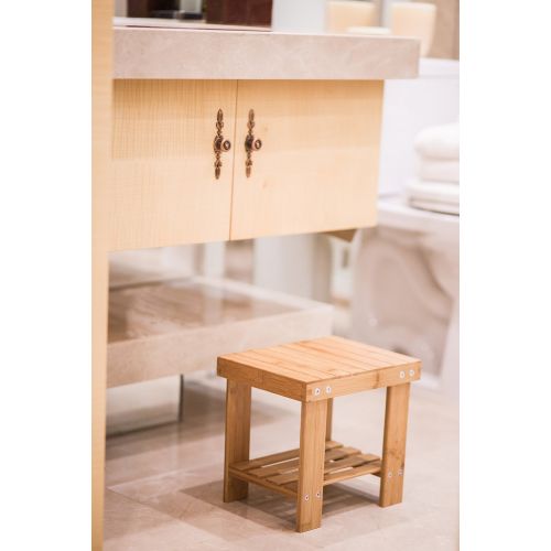  Rapesee Bamboo Lightweight Foot Stool Chair Bath Shower Stool Bench with Storage Shelf for Kids Bedroom Living Room Patio Garden Fishing Camping