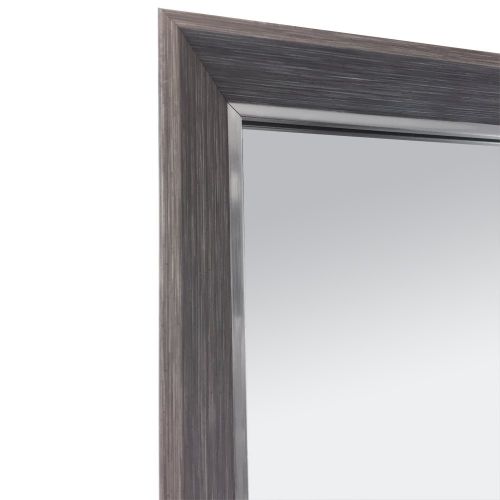  Raphael Rozen Hanging Framed Wall Mounted Mirror Art Deco, Wood Like and Metal Combination Elegant, Rectangular,Dark Grey Wood Grained Finish, 2 Wide Frame