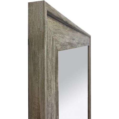  Raphael Rozen , Elegant, Modern, Classic, Vintage, Rustic, Hanging Framed Wall Mounted Mirror, Distressed Wood Like Finish, Gray - White Color 2 3/4 Inch Frame