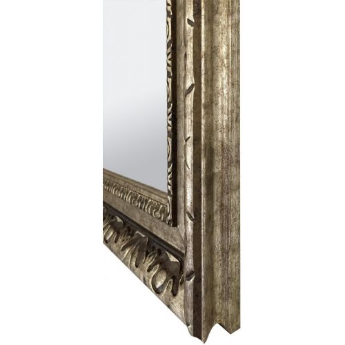  Raphael Rozen Hanging Framed Wall Mounted Mirror Vintage Antique Silver Brass Colored with Carvings for Bathroom, Vanity, Living Room, Dining Room, Kitchen, Bedroom, Office (35.5x4