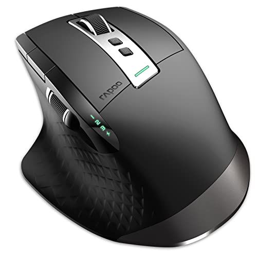  RAPOO Multi-Device Bluetooth Mouse for Laptop, Wireless Mouse Connect Up to 4 Devices, 4 Adjustable DPI, Rechargeable Ergonomic Mouse with Side Wheel, Laser Mouse for Computer MacB