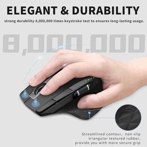  RAPOO Multi-Device Bluetooth Mouse for Laptop, Wireless Mouse Connect Up to 4 Devices, 4 Adjustable DPI, Rechargeable Ergonomic Mouse with Side Wheel, Laser Mouse for Computer MacB