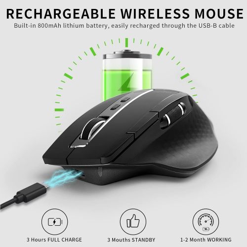  RAPOO Multi-Device Bluetooth Mouse for Laptop, Wireless Mouse Connect Up to 4 Devices, 4 Adjustable DPI, Rechargeable Ergonomic Mouse with Side Wheel, Laser Mouse for Computer MacB