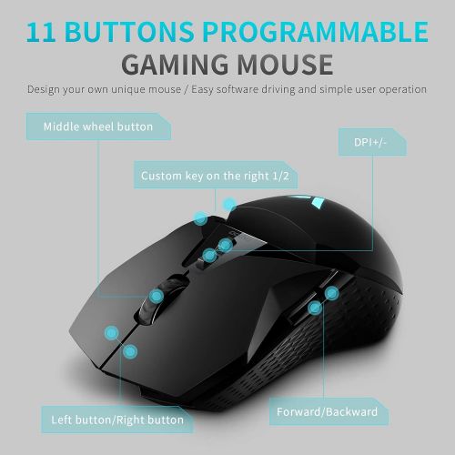  RAPOO VT950C Gaming Wired/Wireless Mouse, RGB Ergonomic Game Computer Mice, 16,000 DPI - Rapid Charging Battery - Programmable 11 Buttons