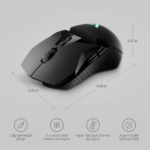  RAPOO VT950C Gaming Wired/Wireless Mouse, RGB Ergonomic Game Computer Mice, 16,000 DPI - Rapid Charging Battery - Programmable 11 Buttons