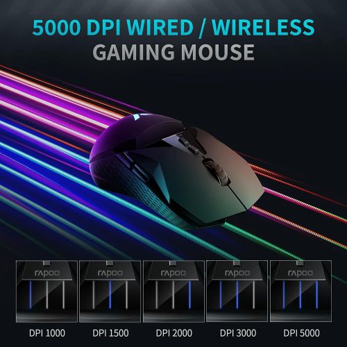  RAPOO VT950C Gaming Wired/Wireless Mouse, RGB Ergonomic Game Computer Mice, 16,000 DPI - Rapid Charging Battery - Programmable 11 Buttons