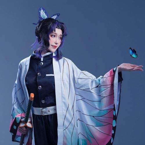  할로윈 용품Rarashik Halloween Cloak Outfit Womens Kochou Shinobu Kimono Cosplay Costume