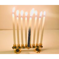 RaregiftsforU Reversible Hanukkah Menorah & Shabbat Candle Holder, candlestick Holder Hanukkah Metal Spirituality Gold Tone/ blue Chanukah Judaica w/ Box