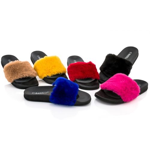  Rasolli Womens Josey Fur Slide Sandals