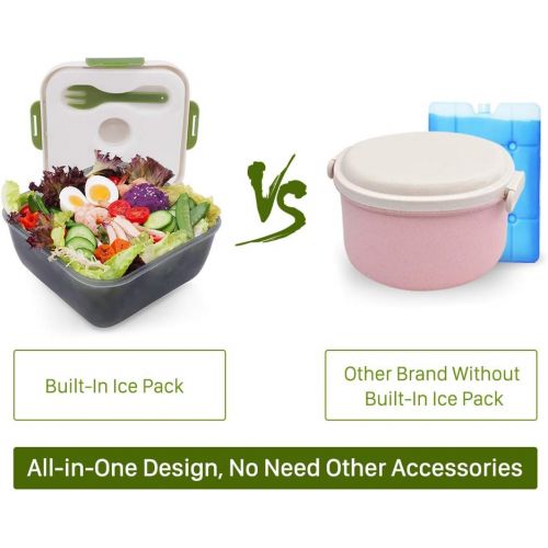  [아마존베스트]Rassody 74 OZ Salad Container To Go for Lunch with Ice Pack, Dressing Cup and 4 Compartments for Salads Toppings, Snacks, Fruits, Built-In Fork, Large Mixing Bowl, Leak-Proof, Reus