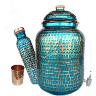 [아마존베스트]Rastogi Handicrafts pure copper Hammered water storage Tank Blue pot 4 liter capacity with Tumble and Copper Bottle
