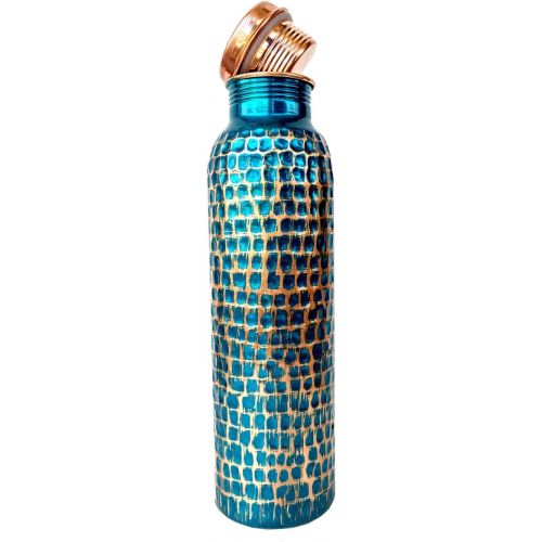  [아마존베스트]Rastogi Handicrafts pure copper Hammered water storage Tank Blue pot 4 liter capacity with Tumble and Copper Bottle