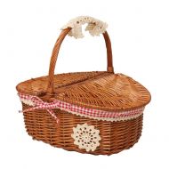 RatcBacx Handmade Wicker Basket with lid Insulated Multi-Season Outdoor Home Portable Picnic Set with Handle Shopping Available-C 39x29x18cm