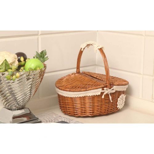  RatcBacx Handmade Wicker Basket with lid Insulated Multi-Season Outdoor Home Portable Picnic Set with Handle Shopping Available-C 39x29x18cm