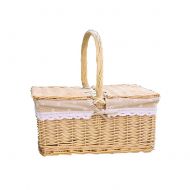 RatcBacx Handmade Wicker Basket with lid Insulated Multi-Season Outdoor Home Portable Picnic Set with Handle Shopping Available-B 40x30x20cm