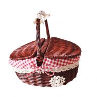 RatcBacx Handmade Wicker Basket with lid Insulated Multi-Season Outdoor Home Portable Picnic Set with Handle Shopping Available-C 26x18x13cm