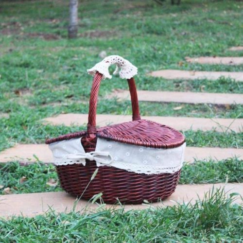  RatcBacx Handmade Wicker Basket with lid Insulated Multi-Season Outdoor Home Portable Picnic Set with Handle Shopping Available-C 26x18x13cm