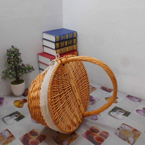  RatcBacx Handmade Wicker Basket with lid Insulated Multi-Season Outdoor Home Portable Picnic Set with Handle Shopping Available-A 45x30x21cm