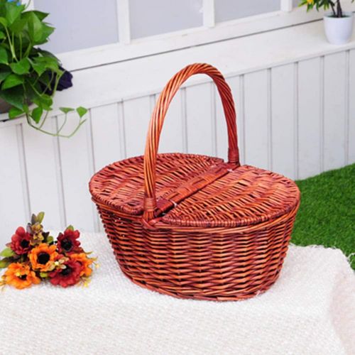  RatcBacx Handmade Wicker Basket with lid Insulated Multi-Season Outdoor Home Portable Picnic Set with Handle Shopping Available-A 45x30x21cm